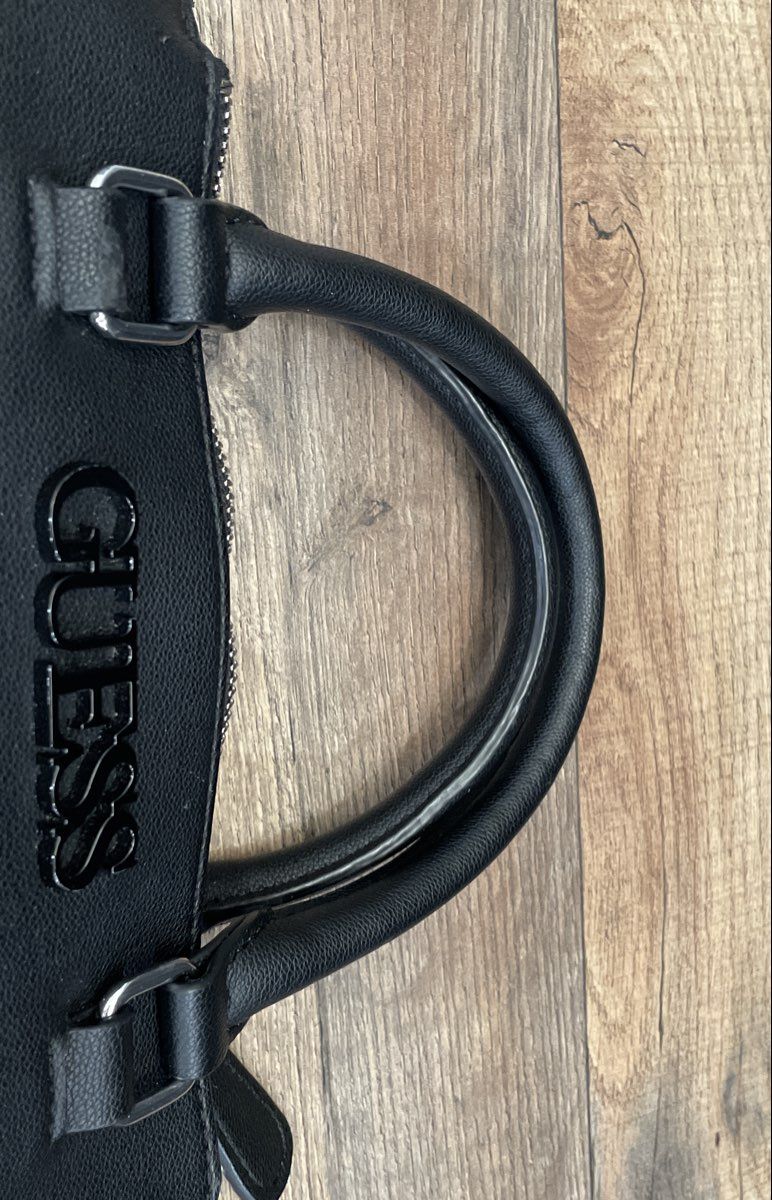 Guess Black Leather Satchel Handbag Top Handle Purse Gunmetal Hardware