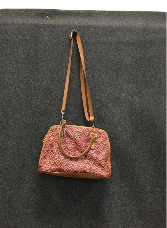 Giani Bernini Red Tan Graphic Canvas Satchel Crossbody Bag Leather Trim