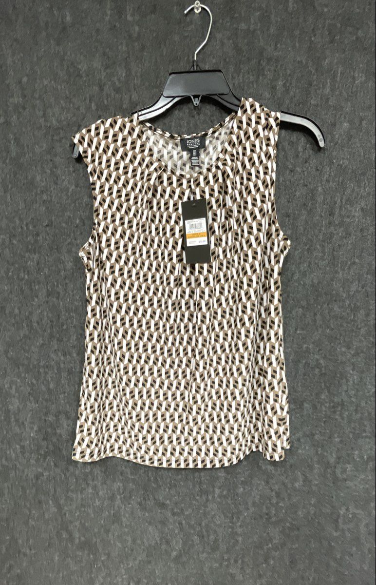 Jones New York Signature Women's Geometric Sleeveless Blouse Brown White S NWT