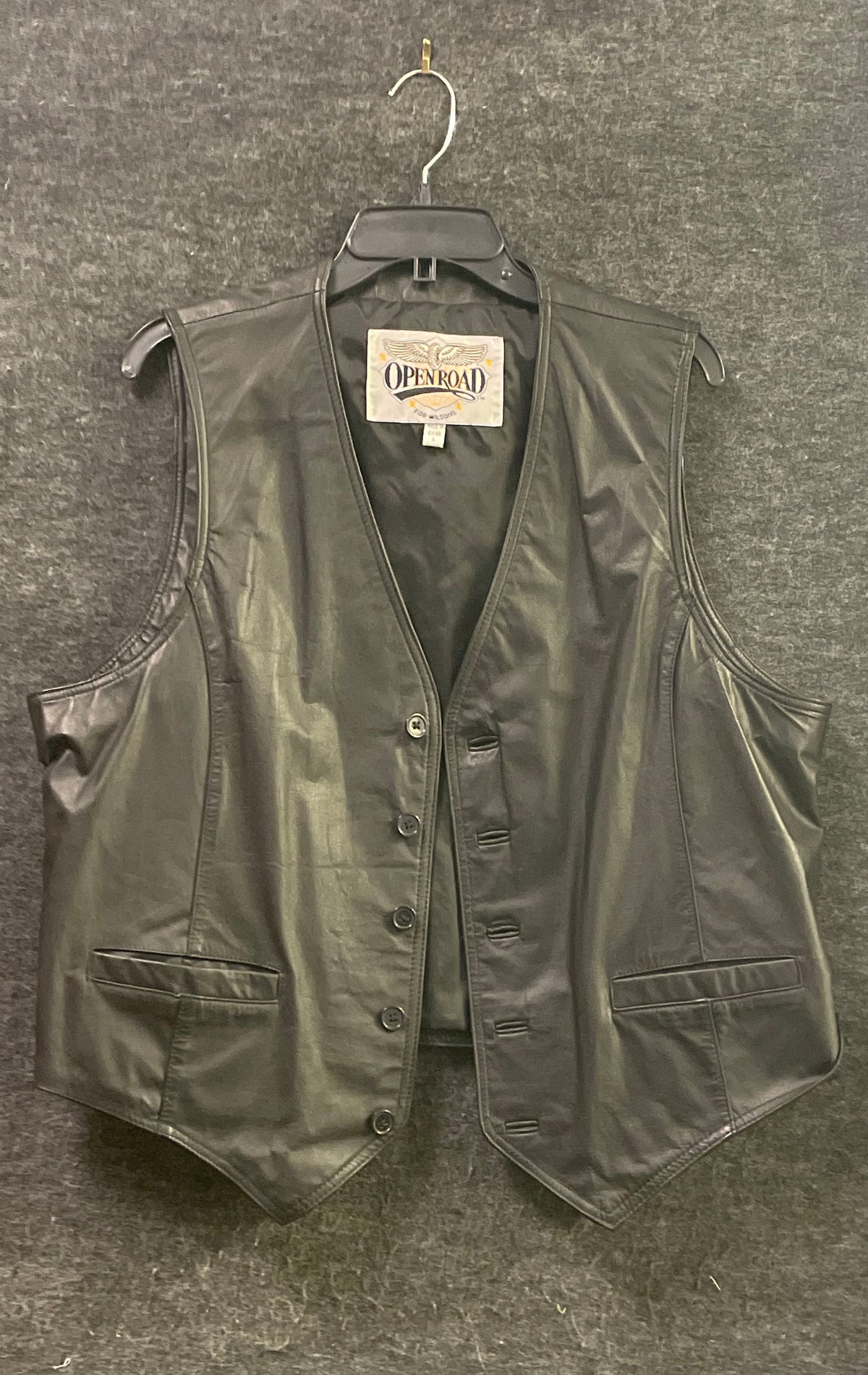 Vintage Y2K Open Road Wilsons Men's Black Leather Biker Vest Size L