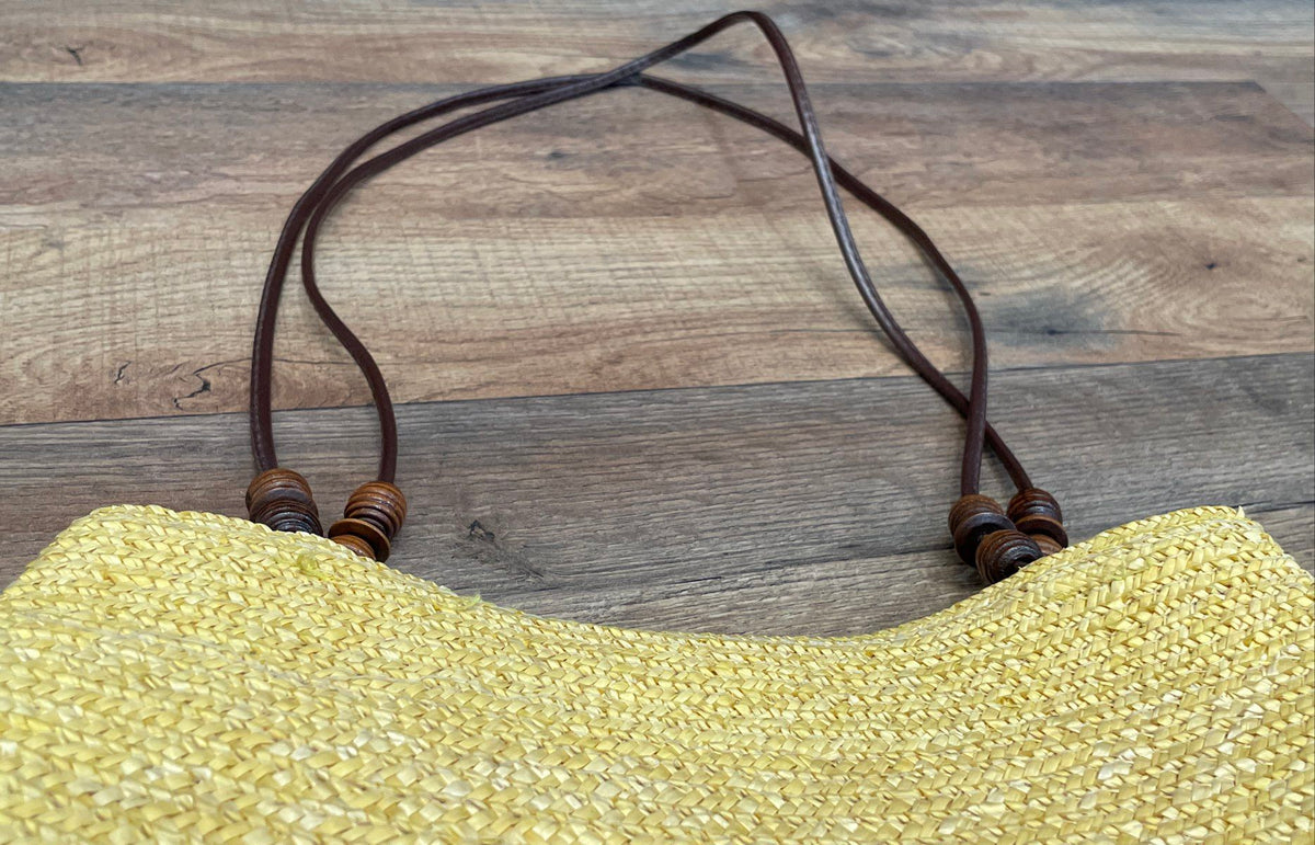 Unbranded Yellow 2000s Woven Straw Style Shoulder Bag Wooden Bead Tote