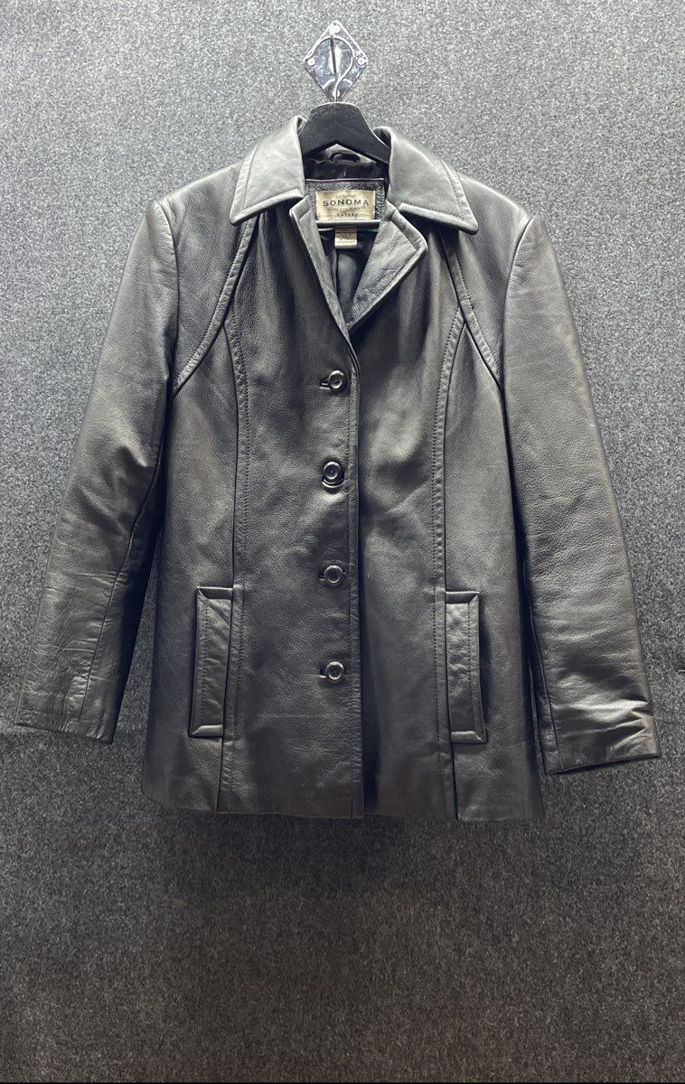 Vintage 90s Sonoma Women's Black Genuine Leather Jacket Blazer Sz S