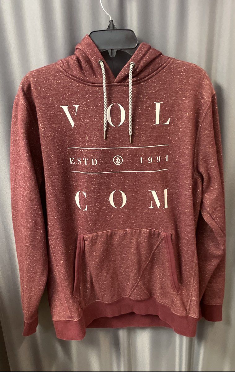 Volcom Men's Burgundy Pullover Hoodie Heathered Speckle Print Sweatshirt Sz M