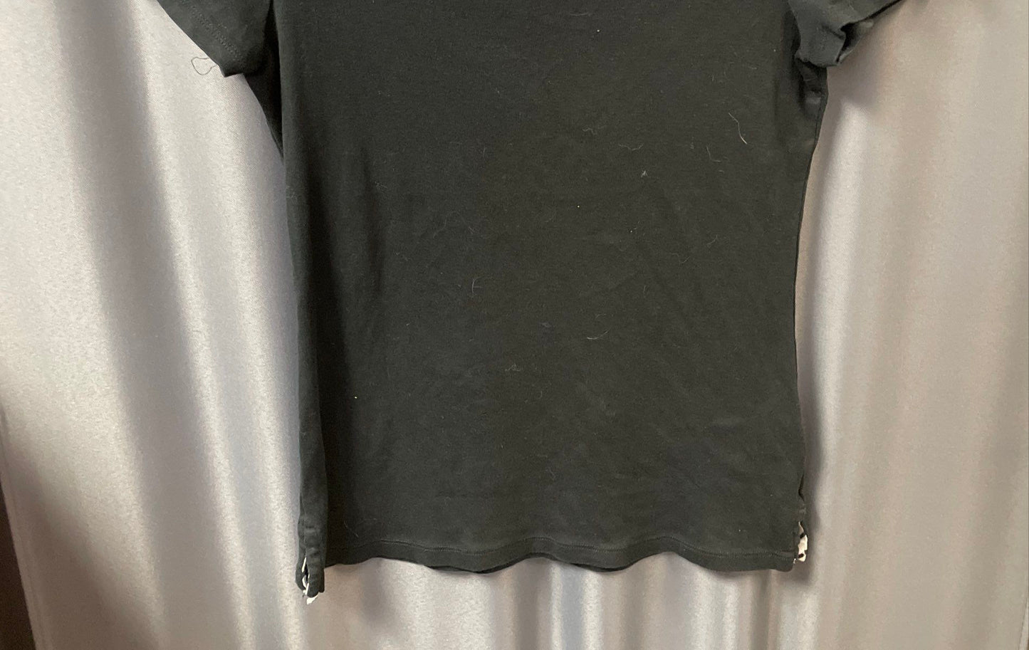 Lauren Ralph Lauren Women's Black Cotton Short Sleeve Tee Striped Sleeve Sz M