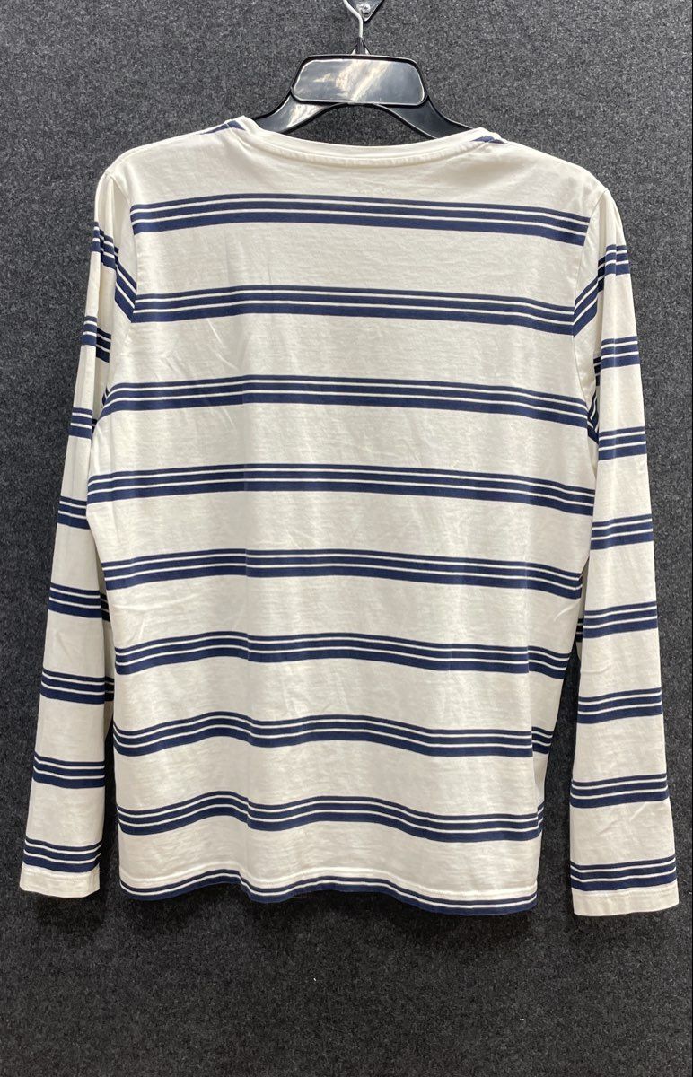 Lands' End Boys Navy Blue White Striped Long Sleeve Cotton T-Shirt Sz L 14-16
