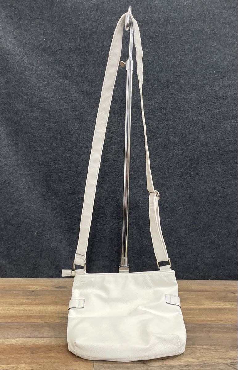 Rosetti White Pebbled Faux Leather Crossbody Bag Silver Hardware