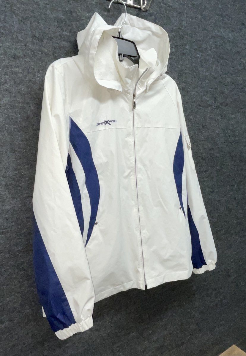 ZeroXposur Women's White Blue Hooded Windbreaker Jacket Full Zip Mesh Lined L
