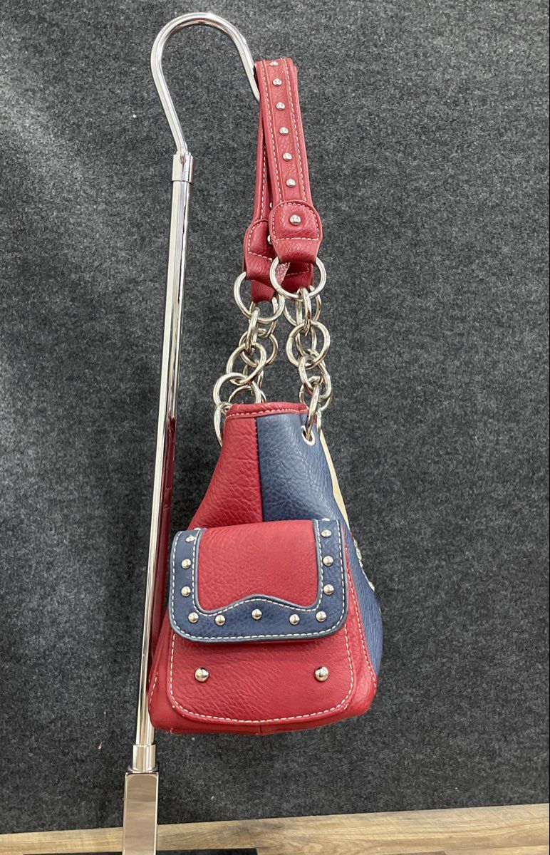 Texas Lone Star Red White Blue Leather Western Shoulder Bag Rhinestone Satchel