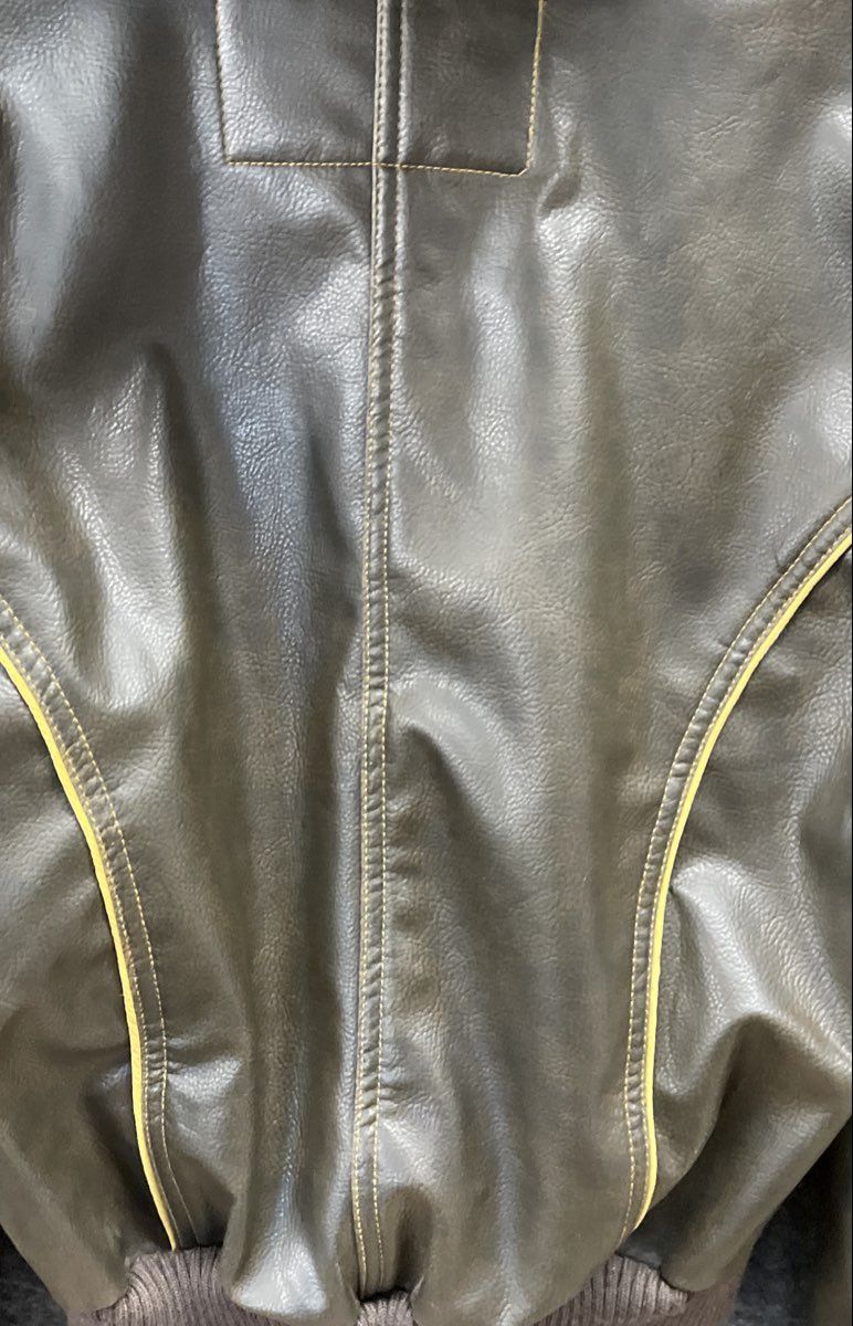 Steve Madden Men's Brown Hooded Bomber Leather Jacket Contrast Piping Sz M