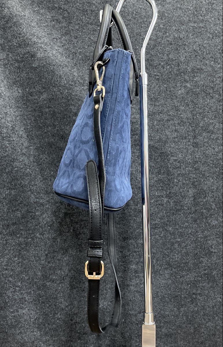 Calvin Klein Blue Monogram Fabric Satchel Crossbody Bag CK Logo Gold Hardware