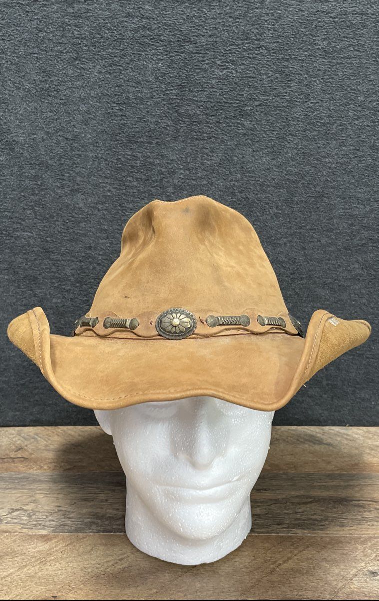 Vintage 90s Stetson Rodeo Dr Collection Tan Suede Concho Cowboy Hat Sz M