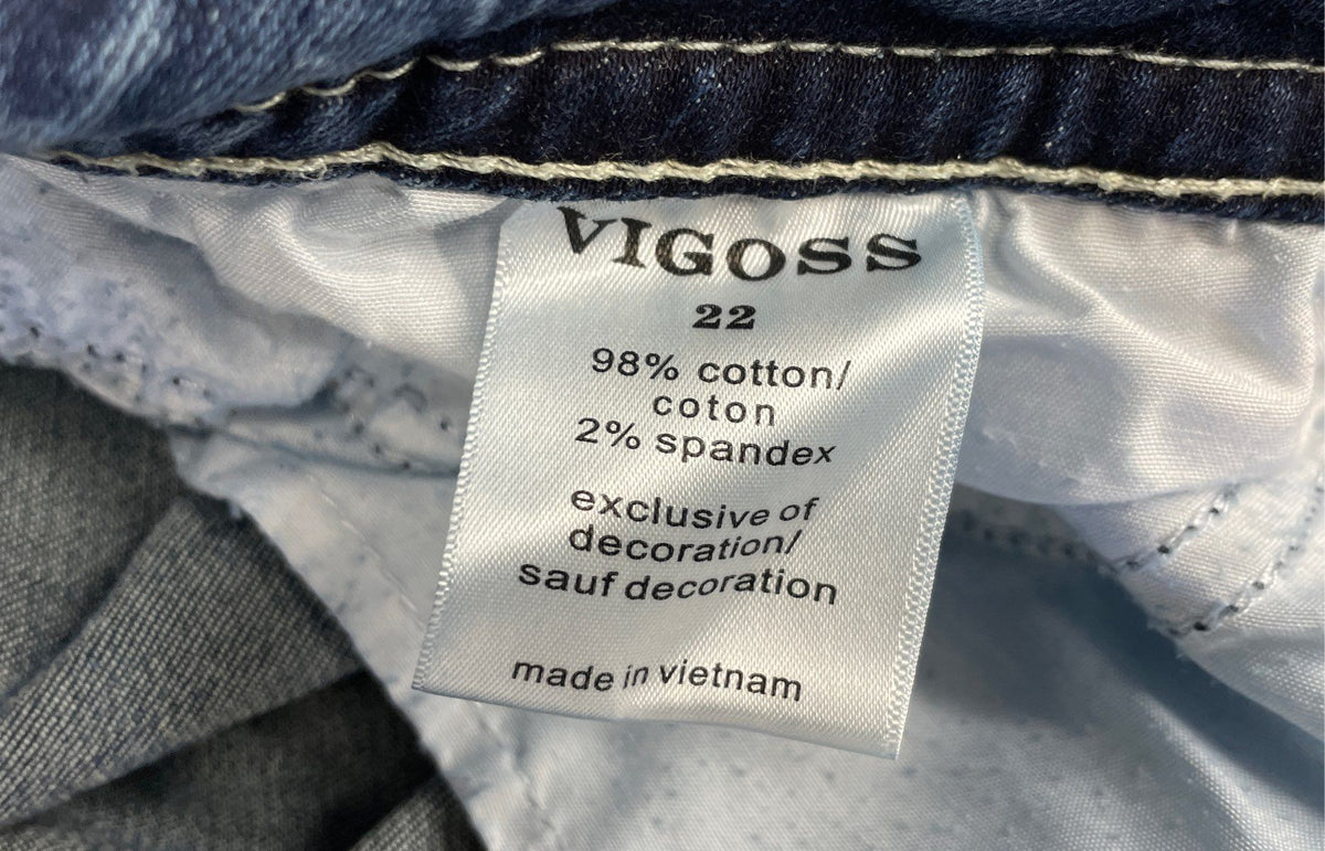 Vigoss Women's Blue Embroidered Straight Leg Stretch Denim Jeans Size 22