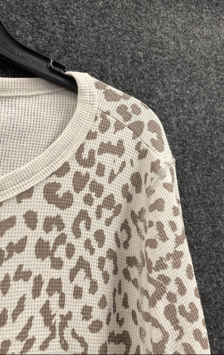 Lucky Brand Women's Leopard Print Waffle Knit Henley Shirt Long Sleeve 2X NWT