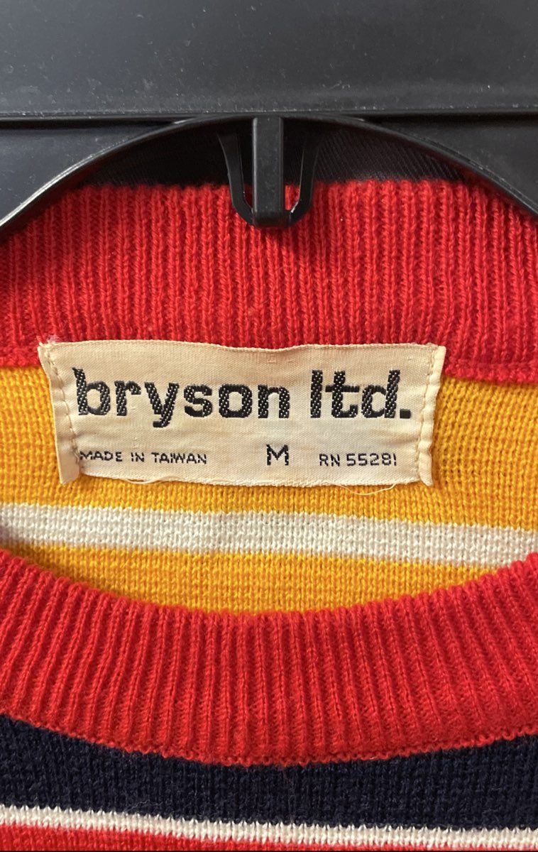 Vintage 70s Bryson Ltd Men's Red Striped Crewneck Acrylic Sweater Sz M