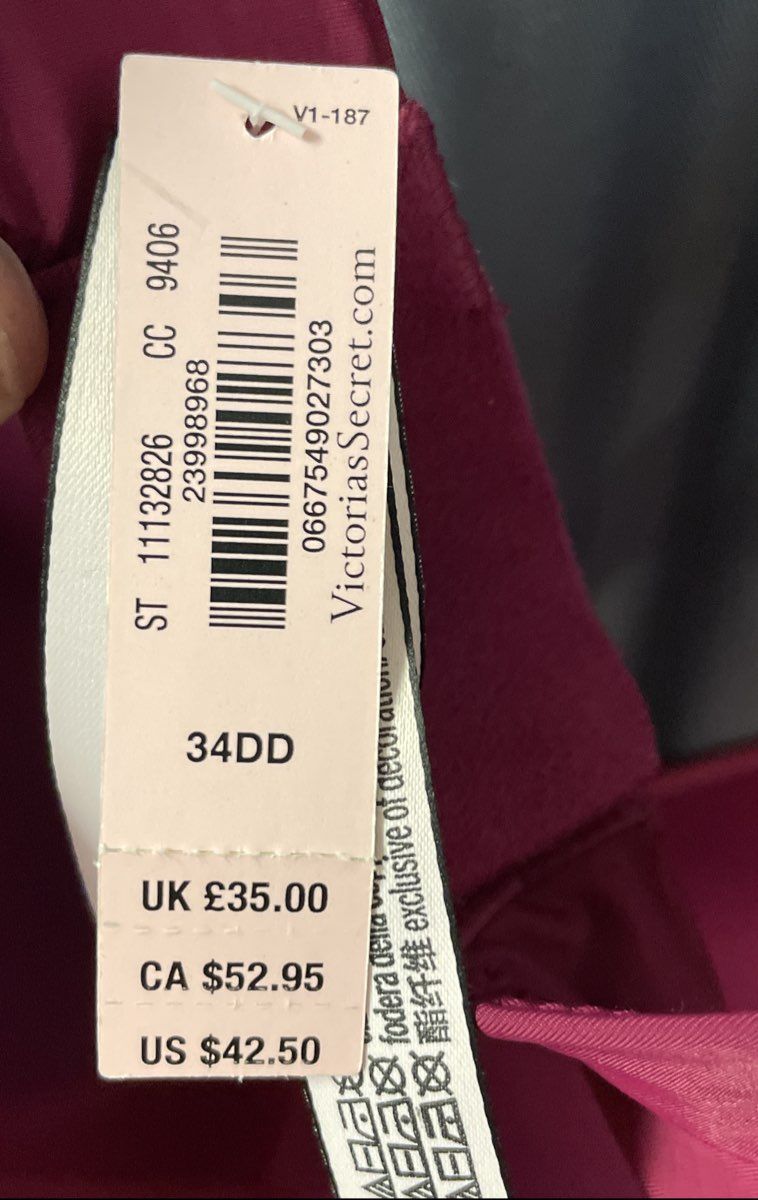 Victoria's Secret Women's Bra Burgundy Shine Strap Logo NWT Sz 34DD