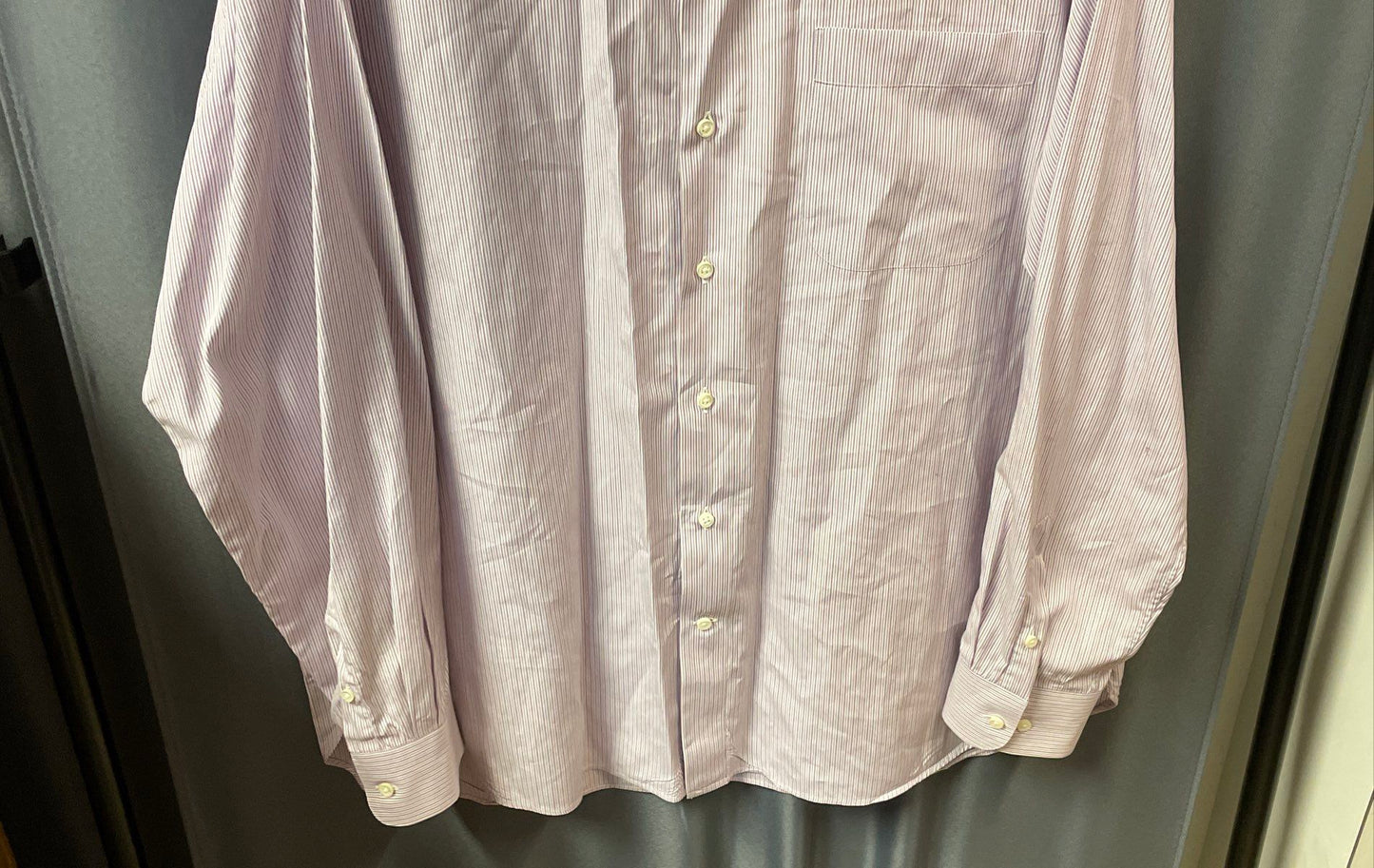 Armani Collezioni Men's Purple Pinstripe Cotton Dress Shirt Italy Sz L 44 17.5