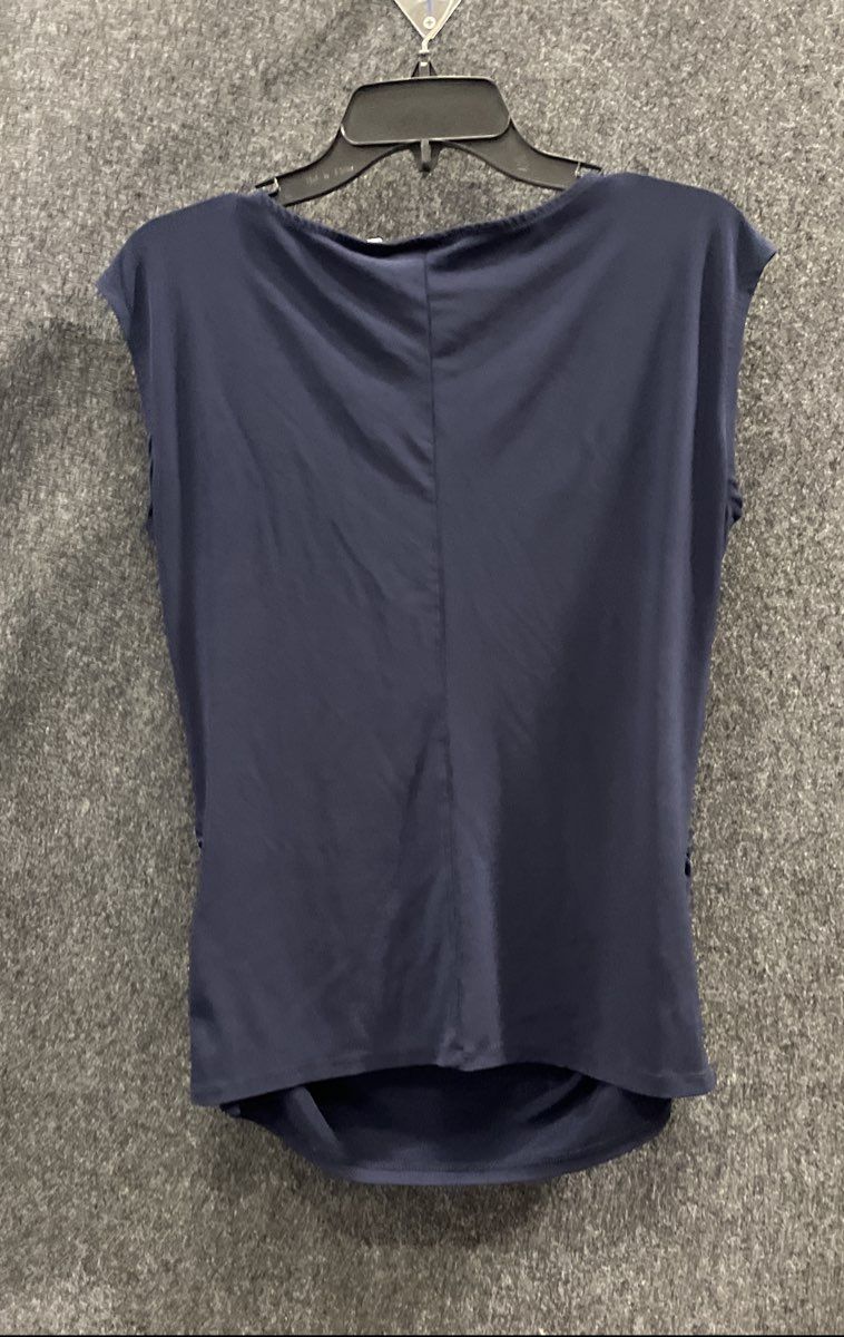 New York & Company Women's Navy Blue Beaded Keyhole Ruched Stretch Top Sz S
