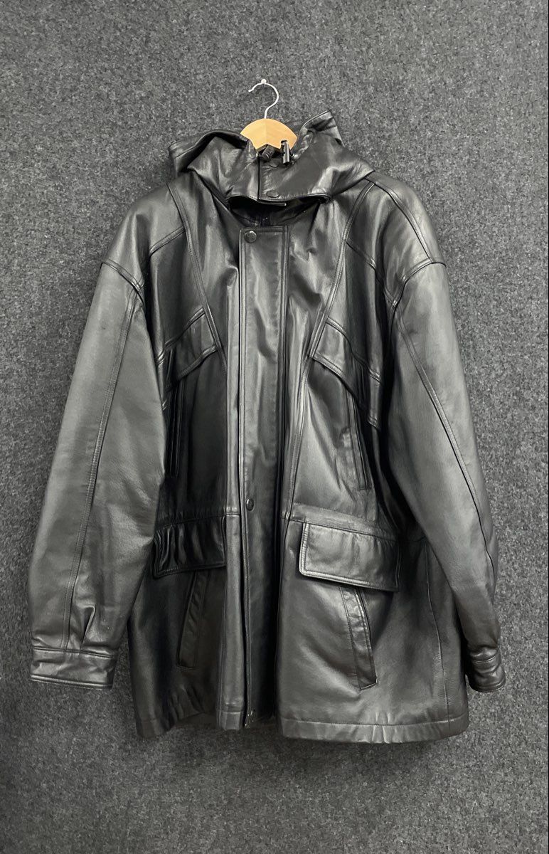 Outdoor Exchange Men's Vintage 90s Black Hooded Leather Field Jacket Sz XL