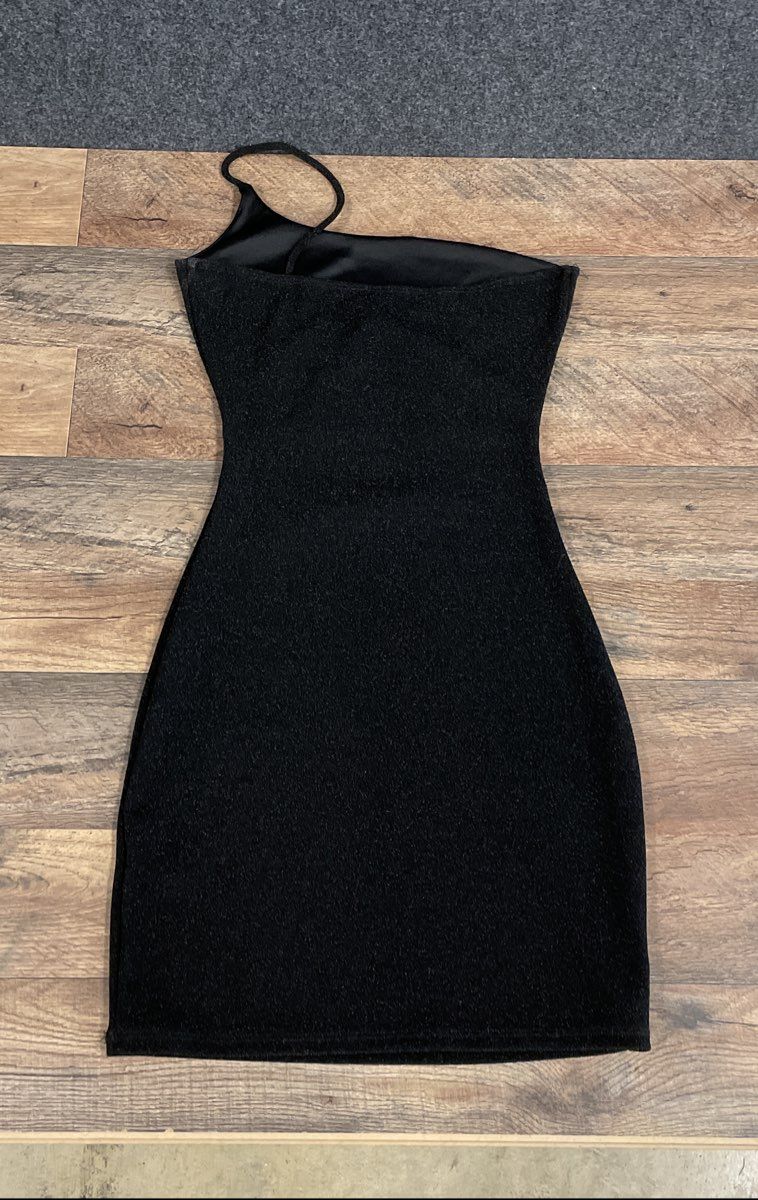 Windsor Women's Black Metallic Shimmer One Shoulder Bodycon Mini Dress D6935 S