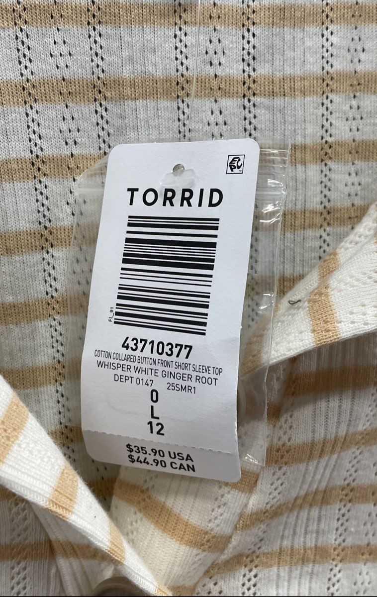 Torrid Women's White Ginger Root Striped Short Sleeve Button Front Top Sz 0 NWT