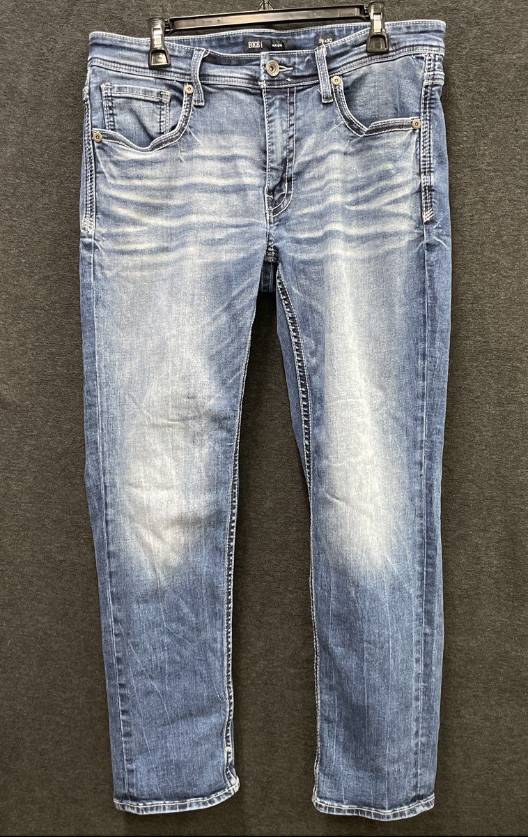 BKE Men's Mason Jeans Light Medium Wash Distressed Straight Leg Sz 34x30