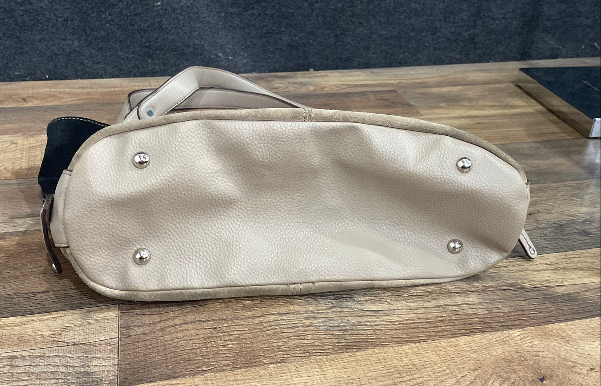 Tignanello Grey Pebbled Leather Suede Hobo Shoulder Bag Large Silver Hardware