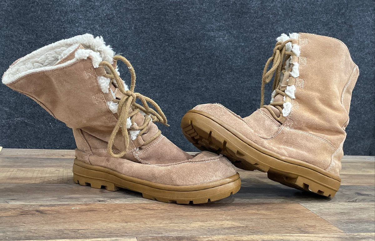 Sonoma Life + Style Tan Faux Shearling Lace Up Winter Boots Women's Size 8