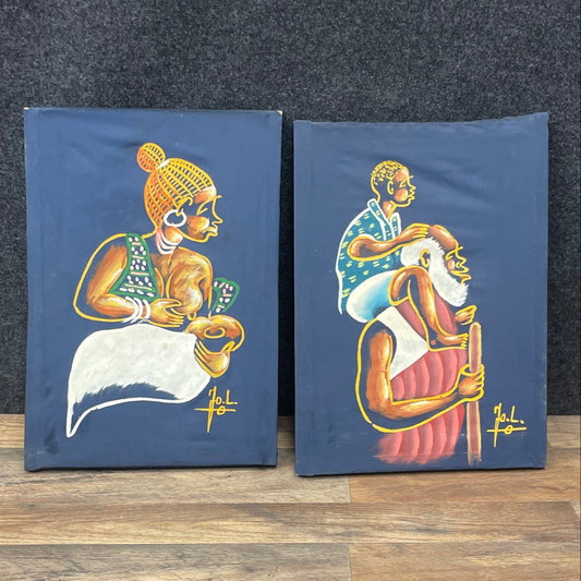 (2) Paintings of African-Inspired Family Signed Jo. L.
