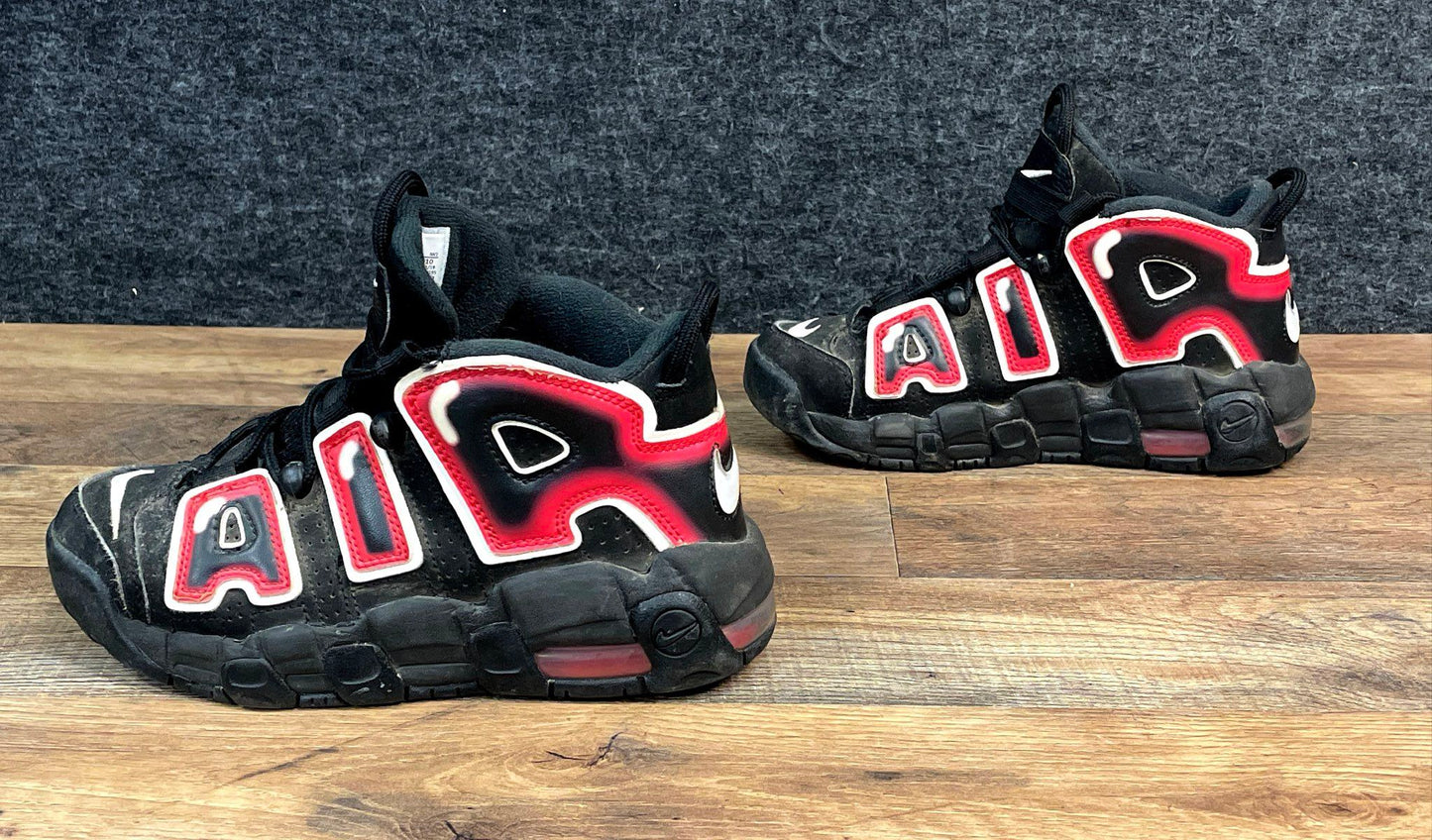 Nike Air More Uptempo GS Black Laser Crimson White Basketball Shoes Size 4Y