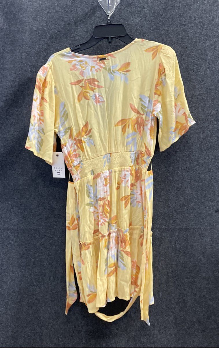 Billabong Women's One & Only Yellow Floral V-Neck Smocked Mini Dress S NWT