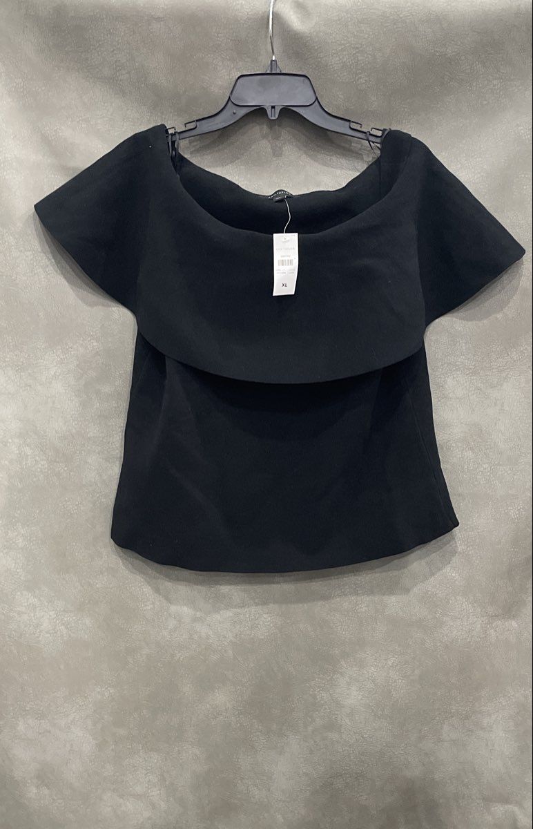 Ann Taylor Women's Black Knit Off-The-Shoulder Ruffle Overlay Top Sz XL NWT