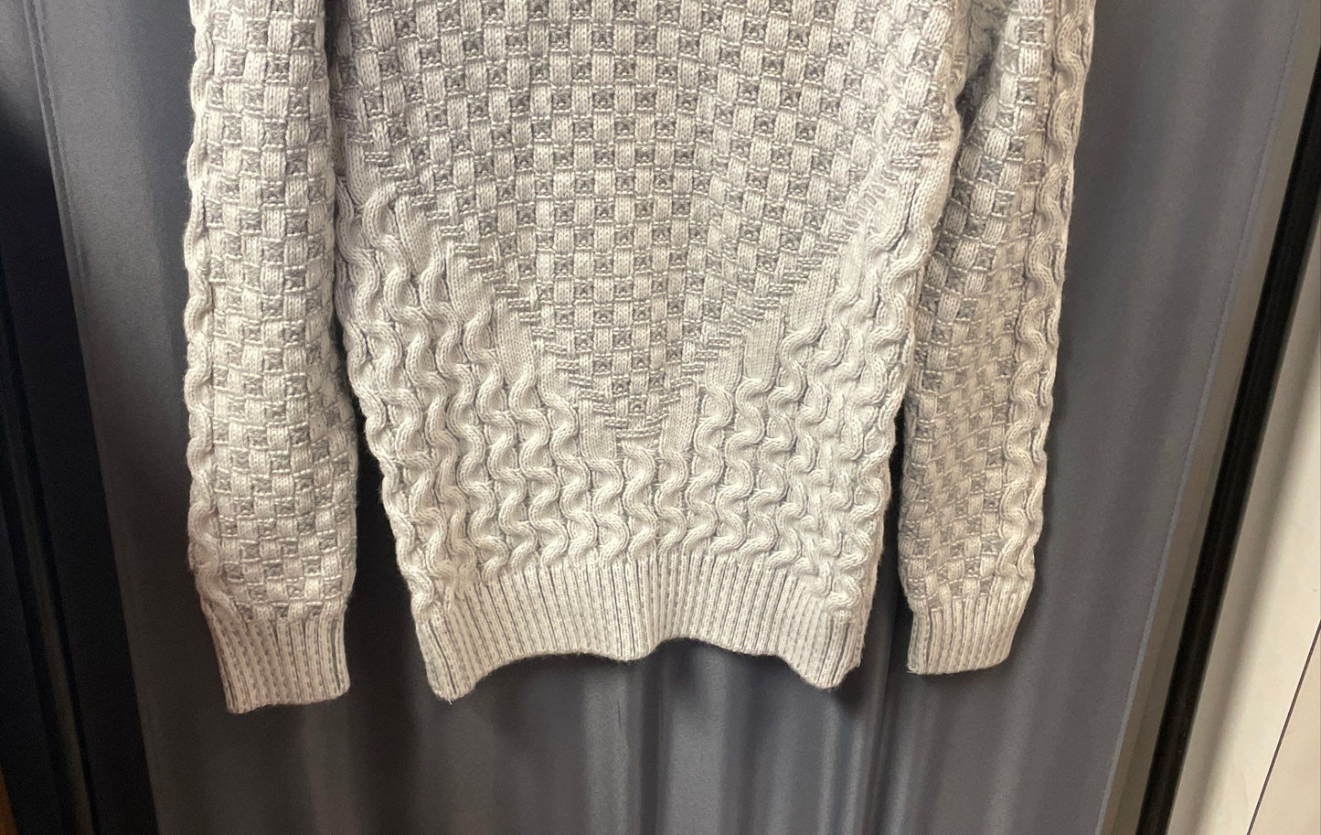 Leif Nelson Men's Gray Shawl Neck Buckle Strap Basketweave Knit Sweater Sz XL
