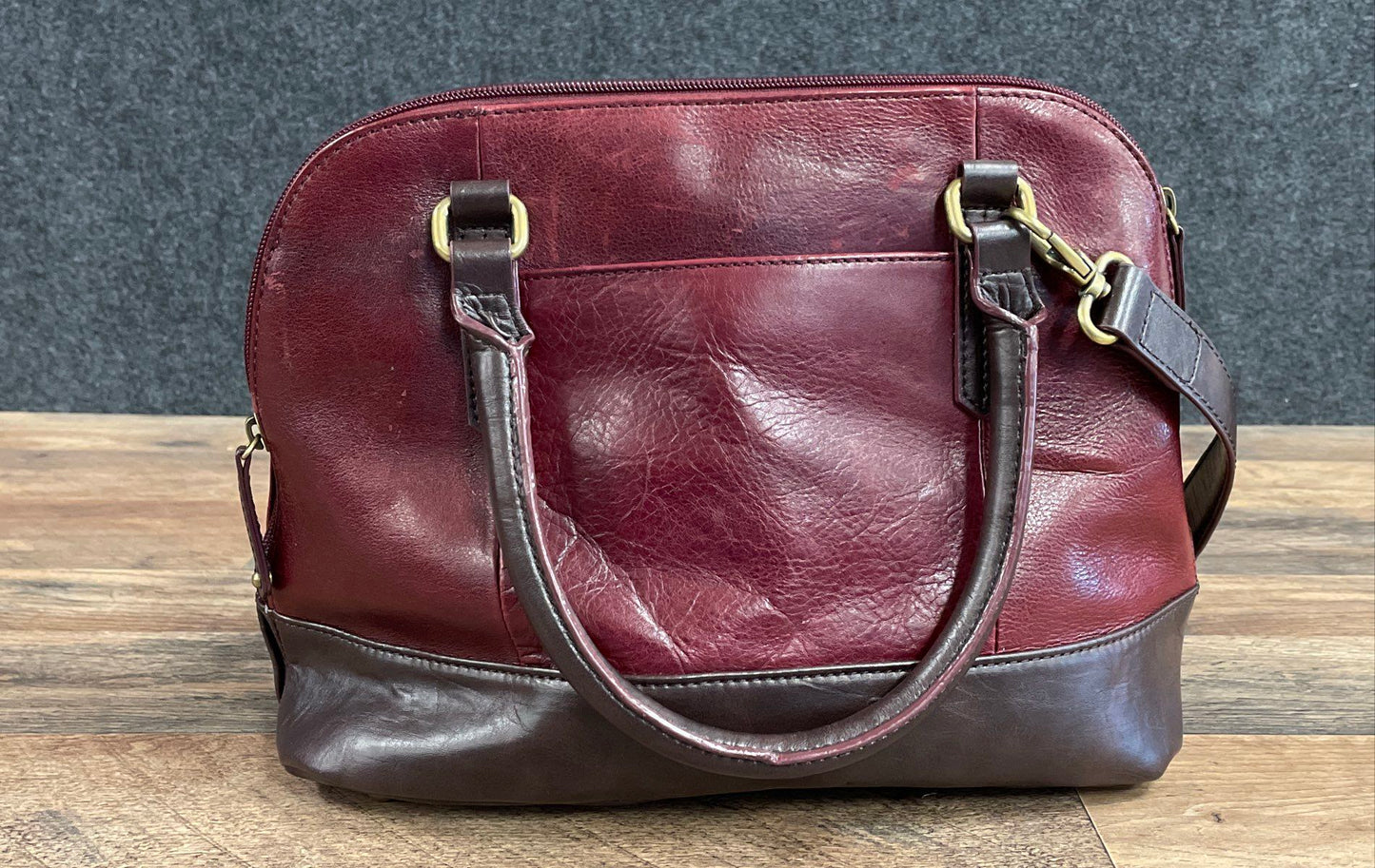 Tignanello Burgundy Brown Two Tone Leather Satchel Bag NWT RFID Crossbody