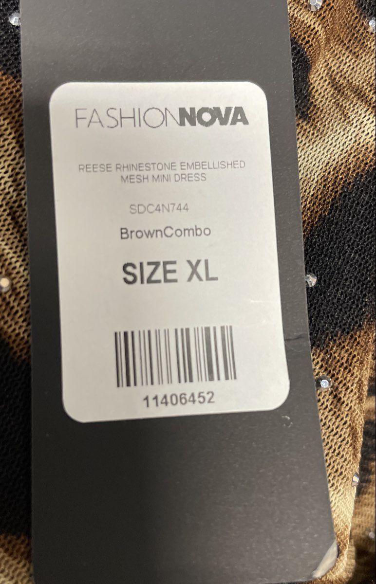 Fashion Nova Women's Reese Rhinestone Mesh Mini Dress Leopard Brown Sz XL NWT