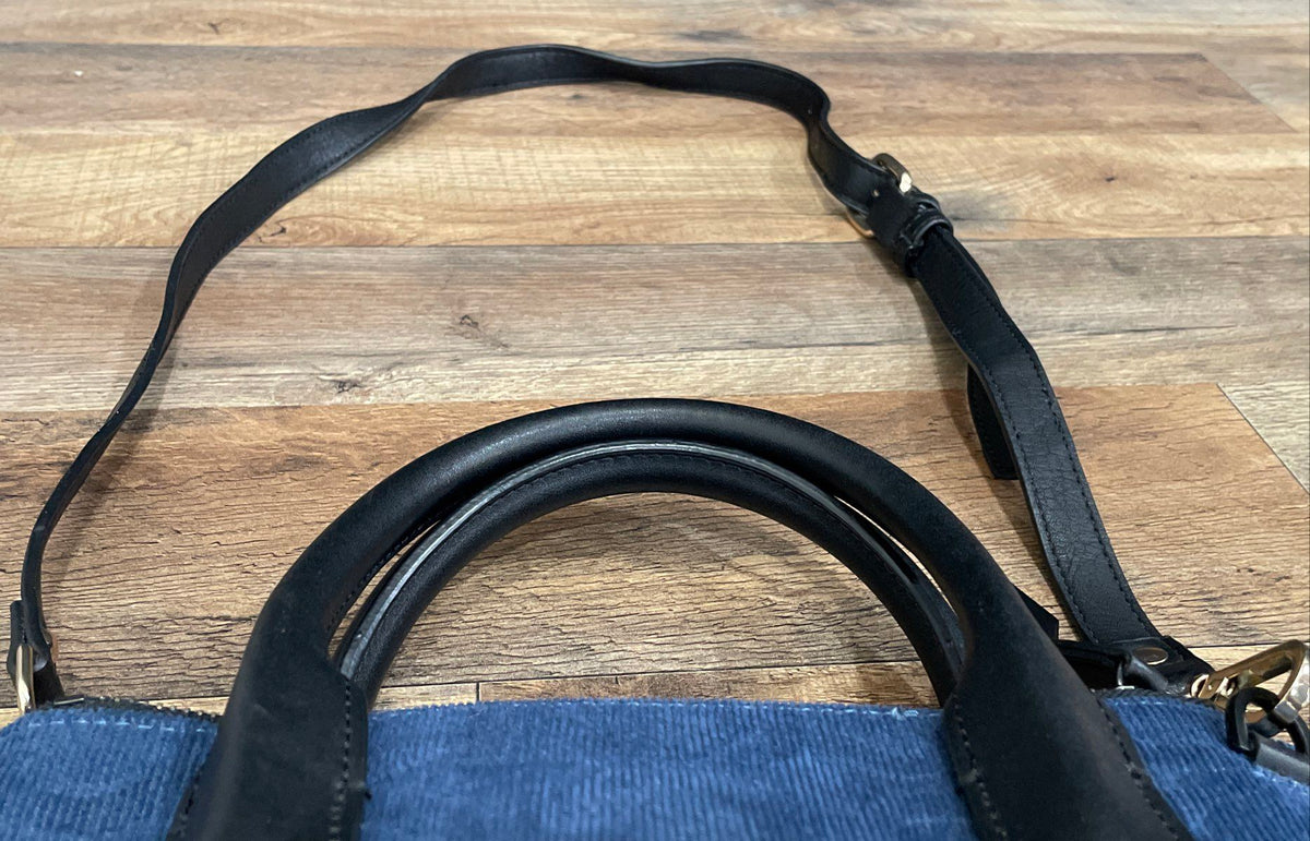 Calvin Klein Blue Monogram Fabric Satchel Crossbody Bag CK Logo Gold Hardware