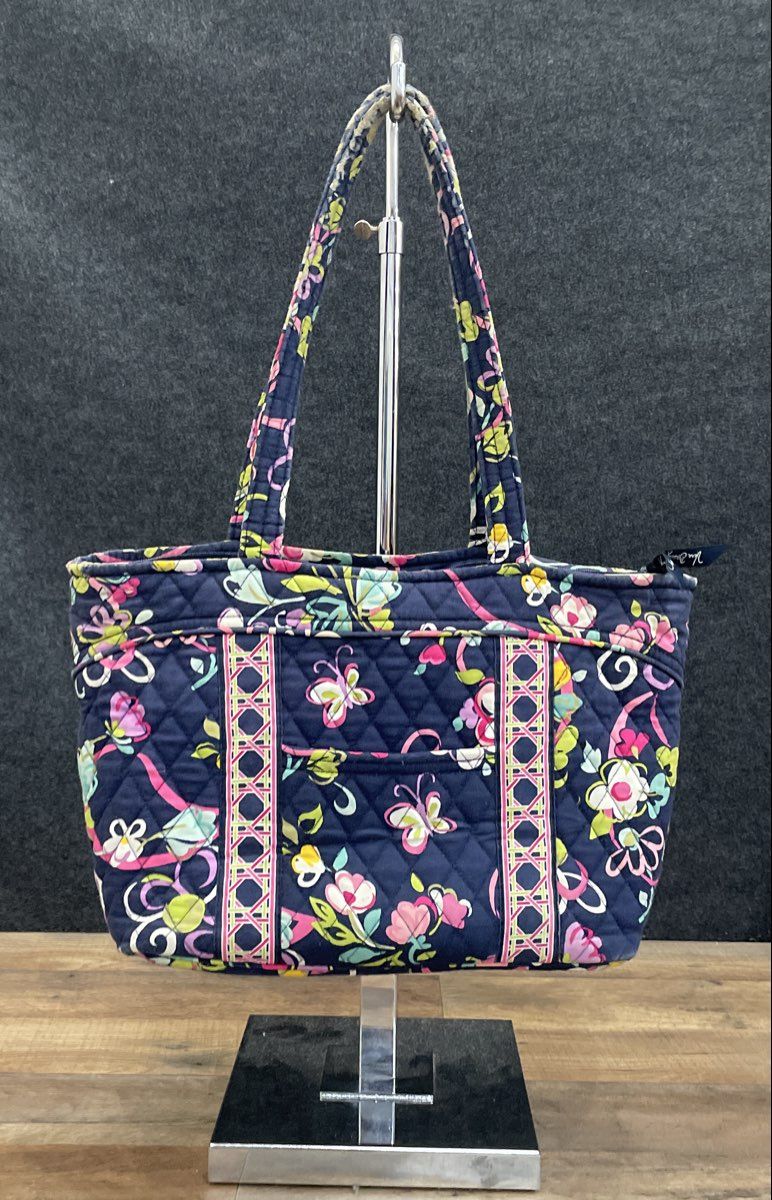 Vera Bradley Navy Blue Butterfly Flutter Quilted Cotton Tote Bag Large