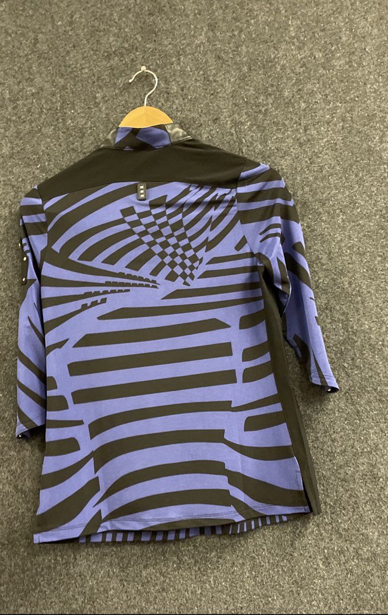 Jamie Sadock Women's Blue Black Geometric 1/4 Zip 3/4 Sleeve Top Sz XS