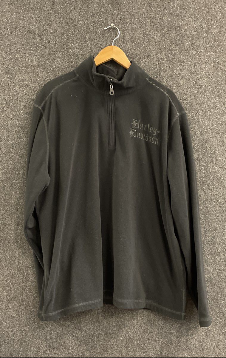 Harley-Davidson 1/4 Zip Fleece Pullover Black Gothic Font Logo Sz XL