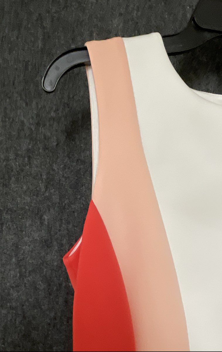 Calvin Klein Women's Sleeveless Colorblock Sheath Dress White Peach Red Sz 10
