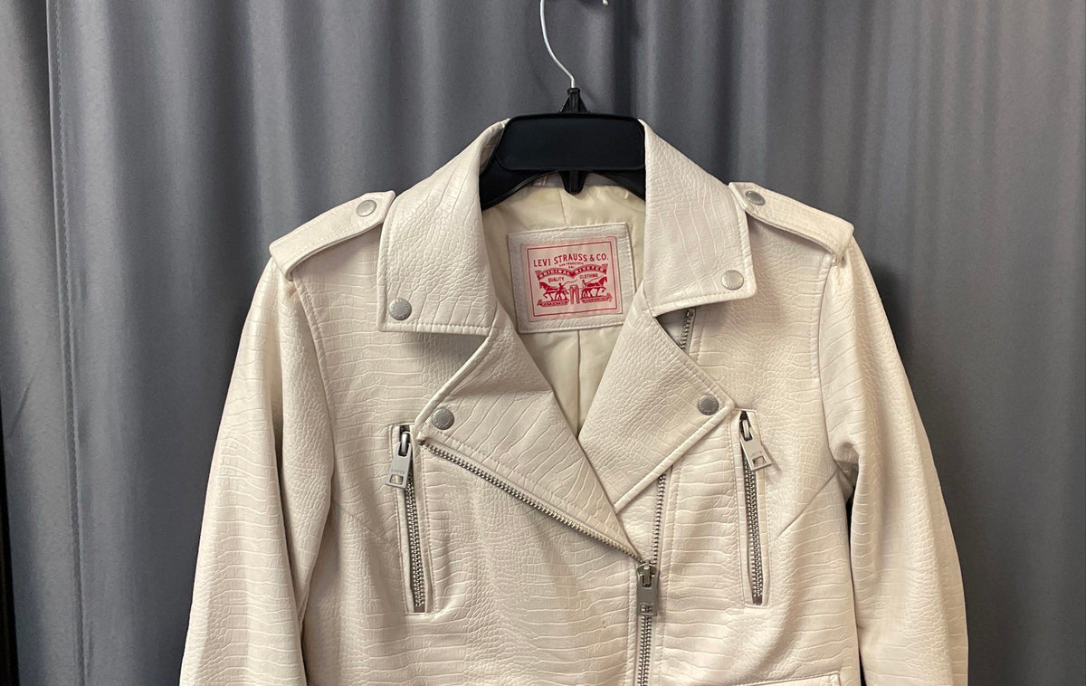 Levi's Women's White Croc Texture Faux Leather Moto Biker Jacket Sz S