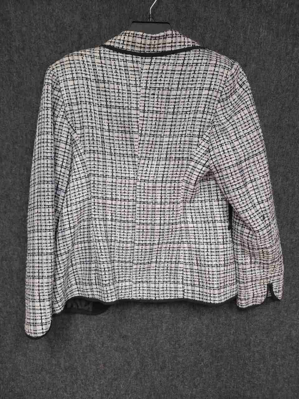 Pendleton Women's Pink Black White Tweed Plaid Open Front Blazer Jacket Sz 14