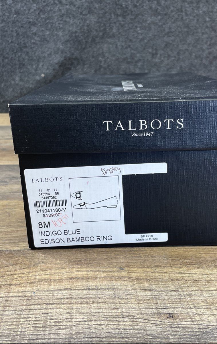 Talbots Edison Bamboo Ring Indigo Blue Striped Pointed Toe Flats Size 8M