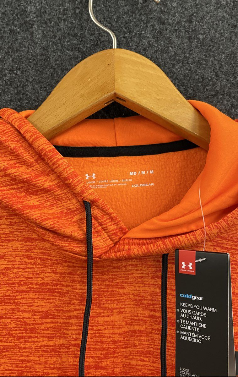 Under Armour Men's Hoodie Orange Heather ColdGear Armour Fleece Pullover NWT M
