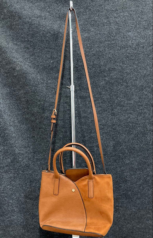 Lauren Conrad Brown Leather Crossbody Handbag Tote Bag Gold Tone Hardware 13in