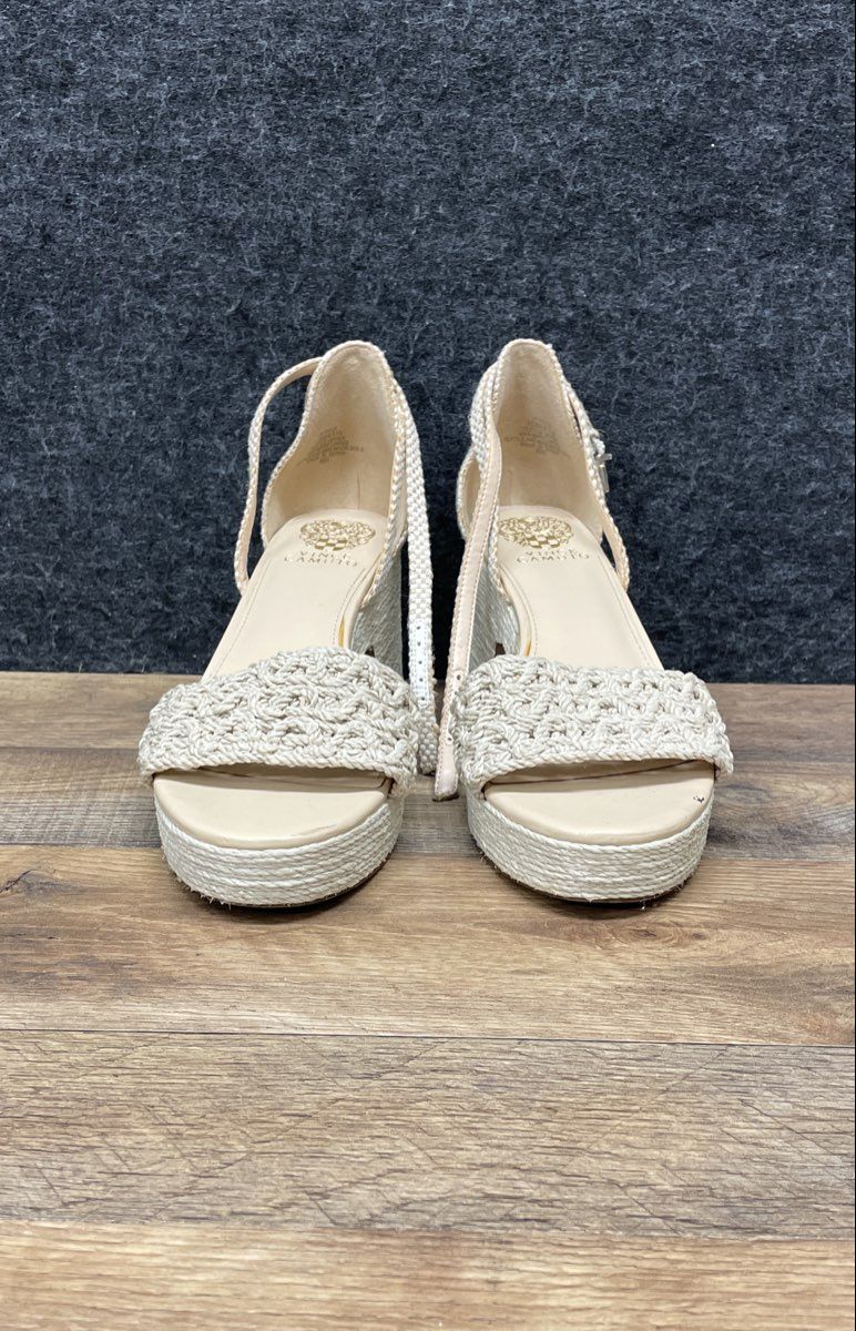 Vince Camuto Rania Cream Woven Espadrille Platform Block Heel Sandals Size 10M