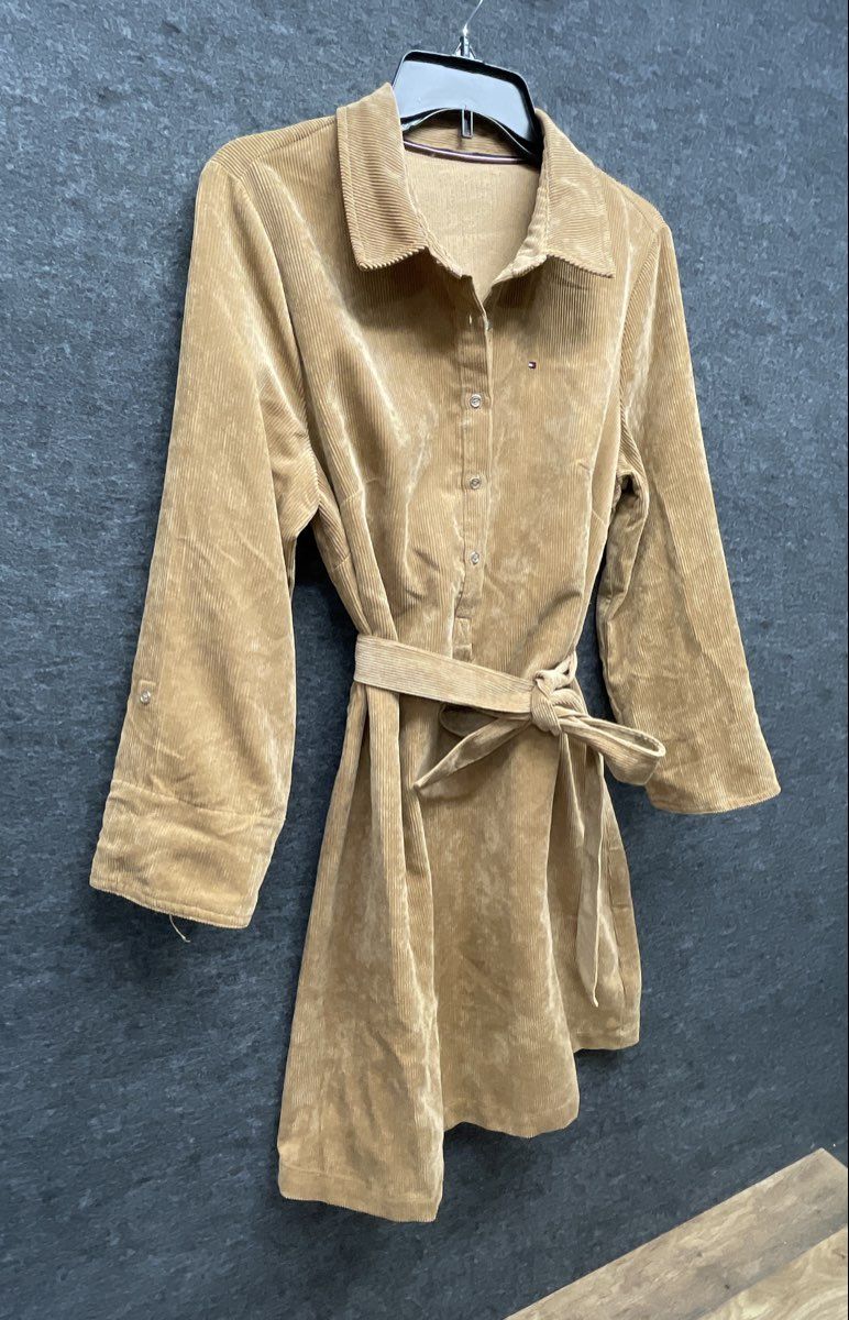 Tommy Hilfiger Women's Tan Corduroy Belted Long Sleeve Shirt Dress Sz S