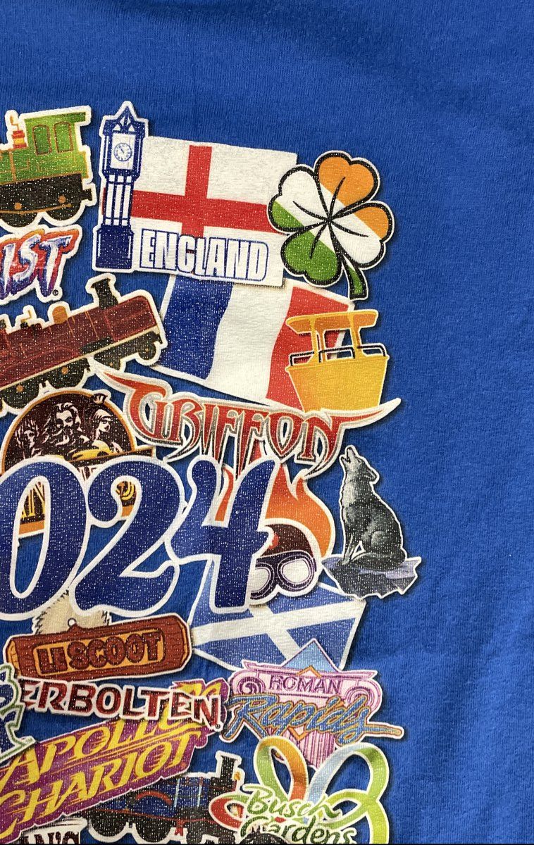 2024 Busch Gardens Williamsburg Ride Collage Theme Park T-Shirt Sz L
