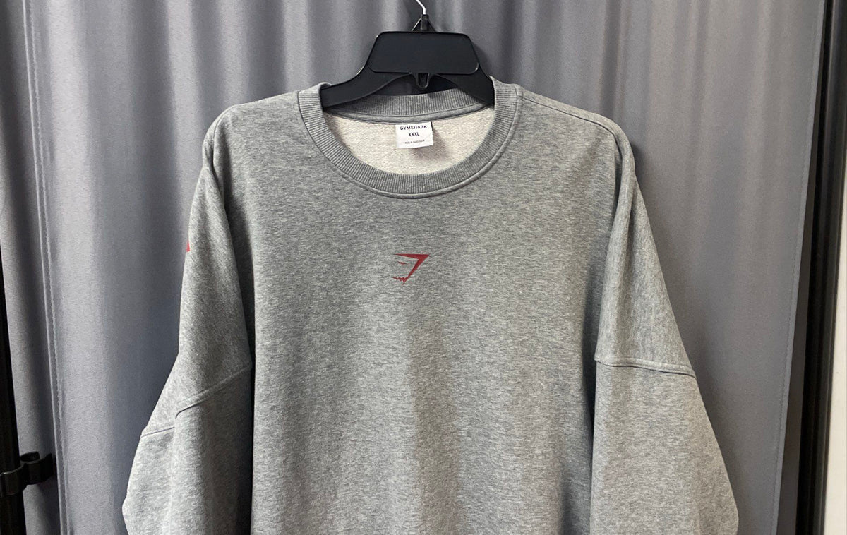 Gymshark Men's Gray Crew Neck Sweatshirt Red Logo Back Graphic Sz XXXL
