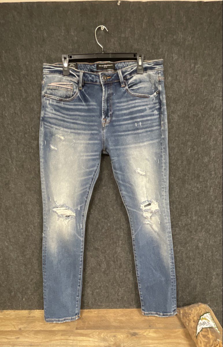 Cult of Individuality Men's Blue Distressed Ripped Knee Jeans Sz 38x32