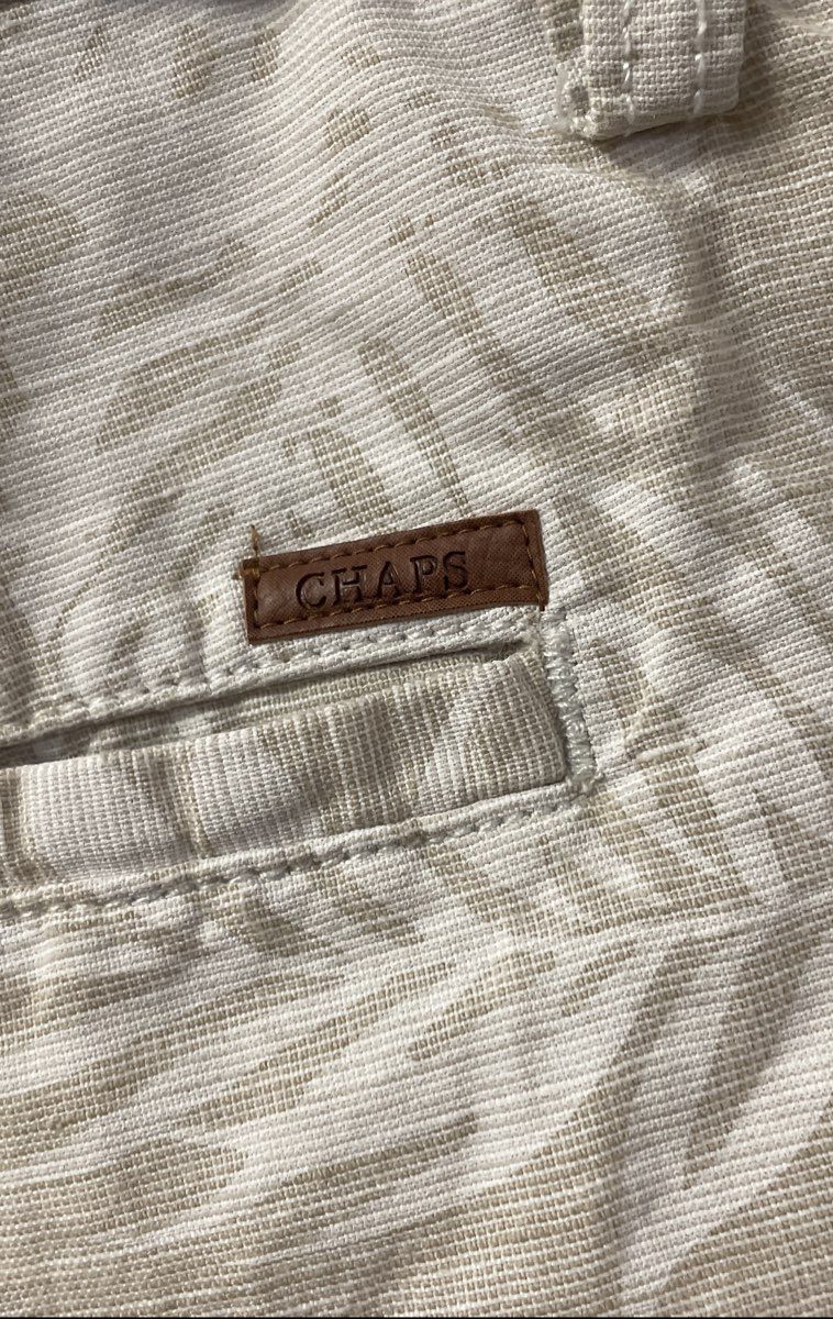 Chaps Men's Beige Tropical Palm Print Linen Blend Shorts Size 36